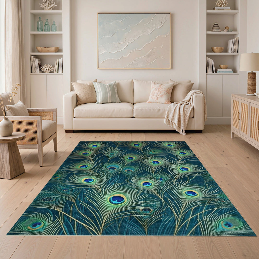 Peacock Feather Blue Teal Area Rug