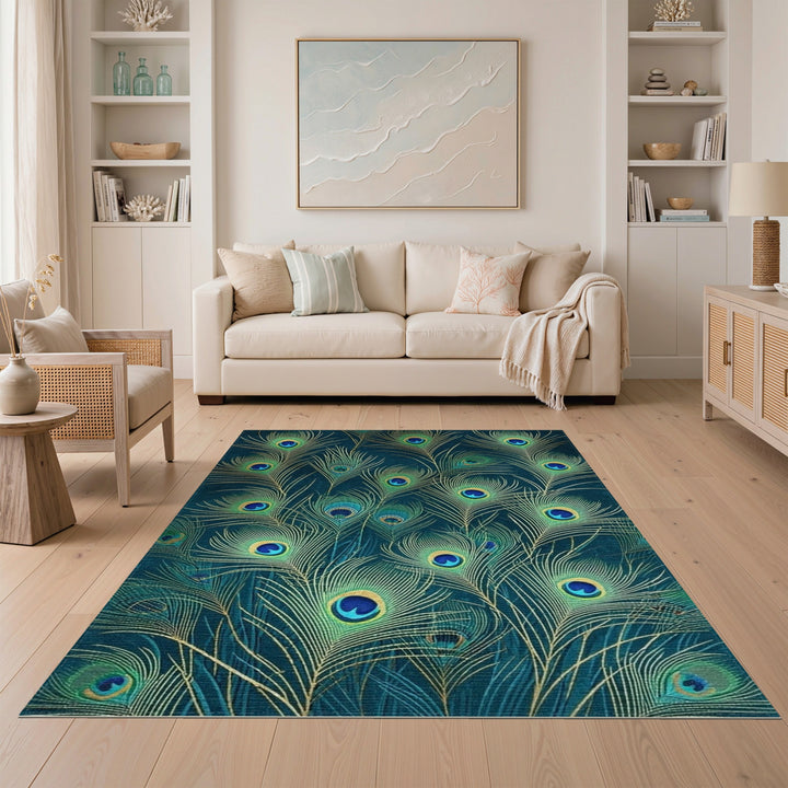 Peacock Feather Blue Teal Area Rug
