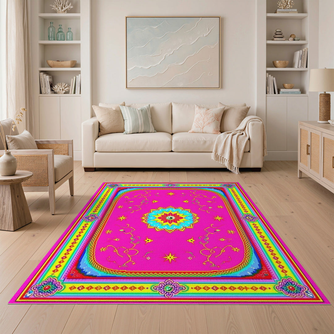 Pink Eye Mandala Boho Chic Area Rug