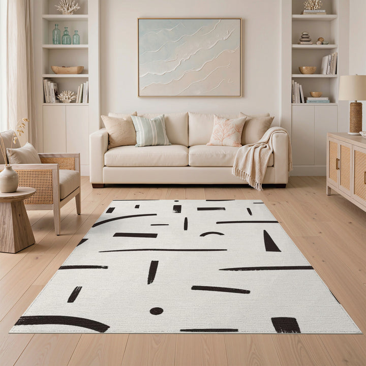Abstract Black White Brushstroke Area Rug