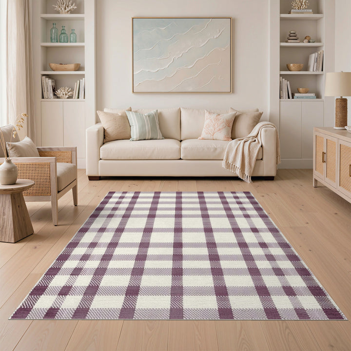 Purple Checkered Washable Area Rug