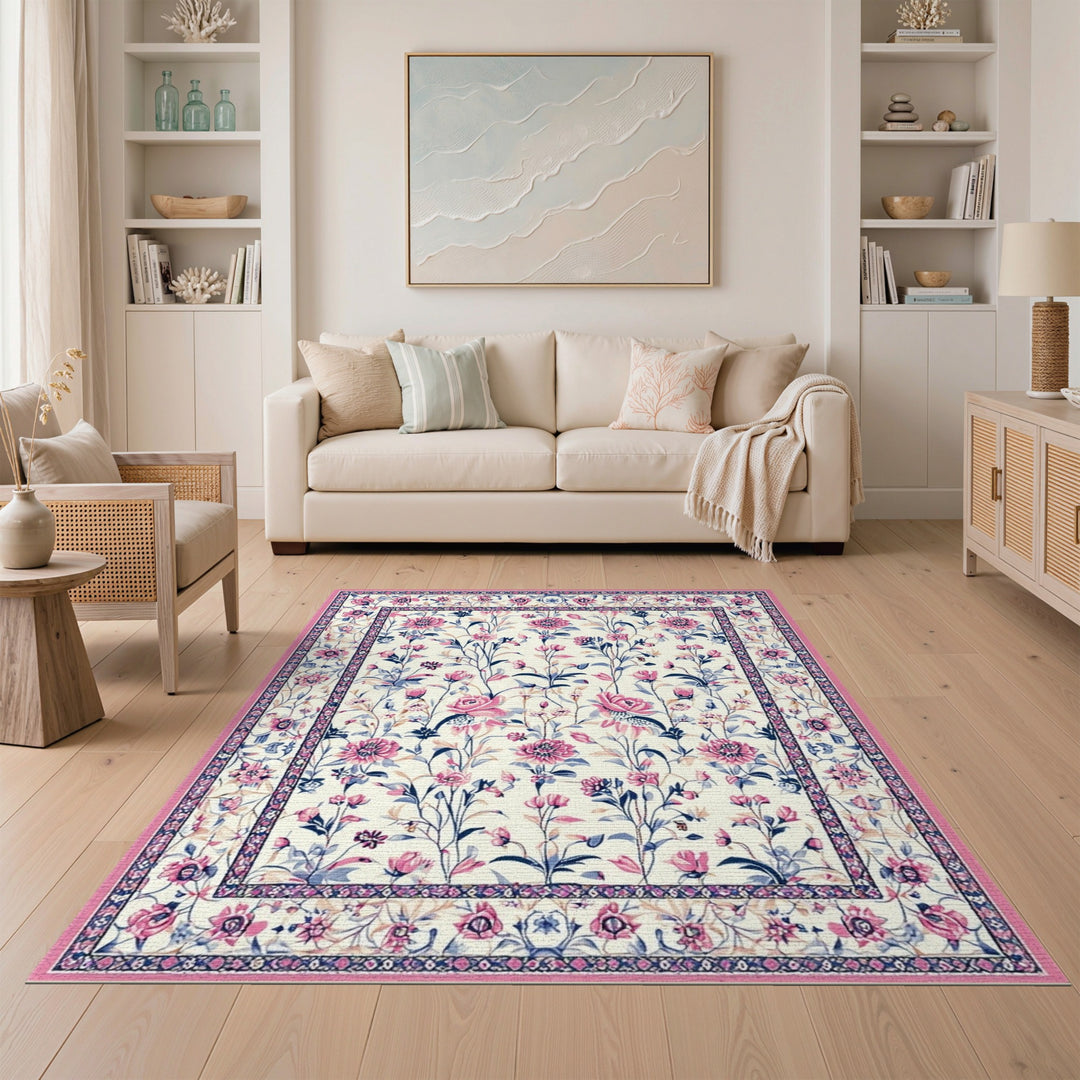 Pink Floral Vintage Area Rug