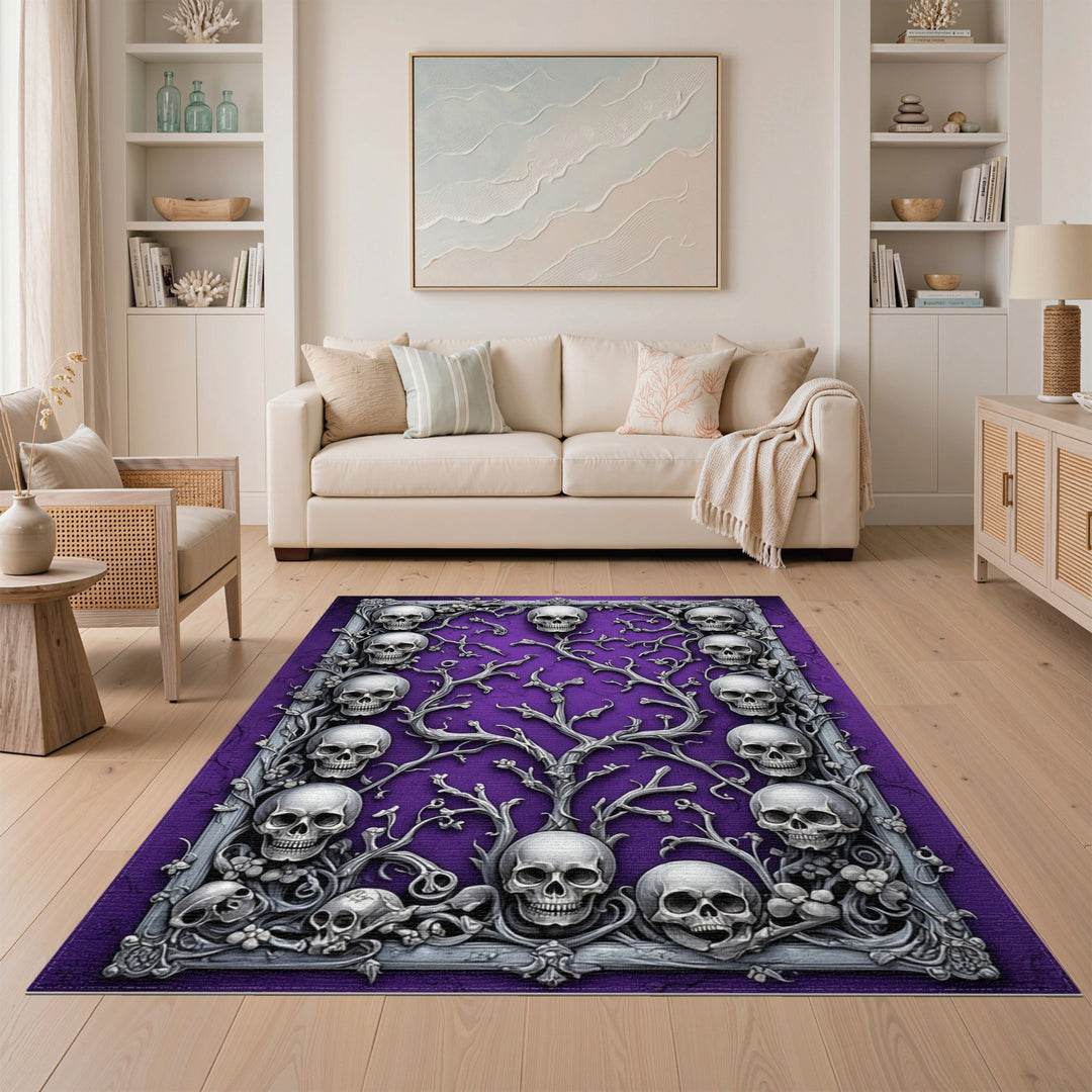 Purple Gothic Skull Branch Area Rug