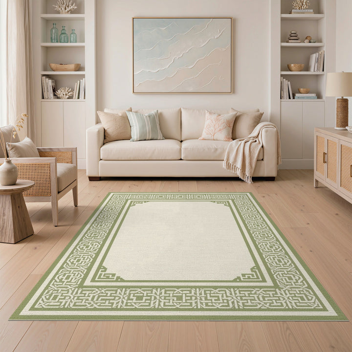 Green Geometric Border Geometric Modern Area Rug