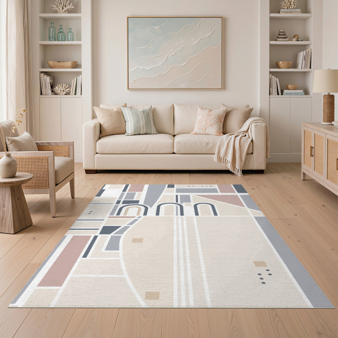 Neutral Geometric Arch Geometric Modern Area Rug