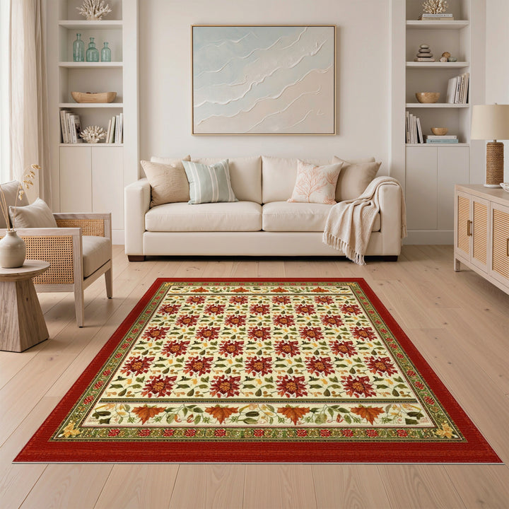 Red Floral Vintage Area Rug