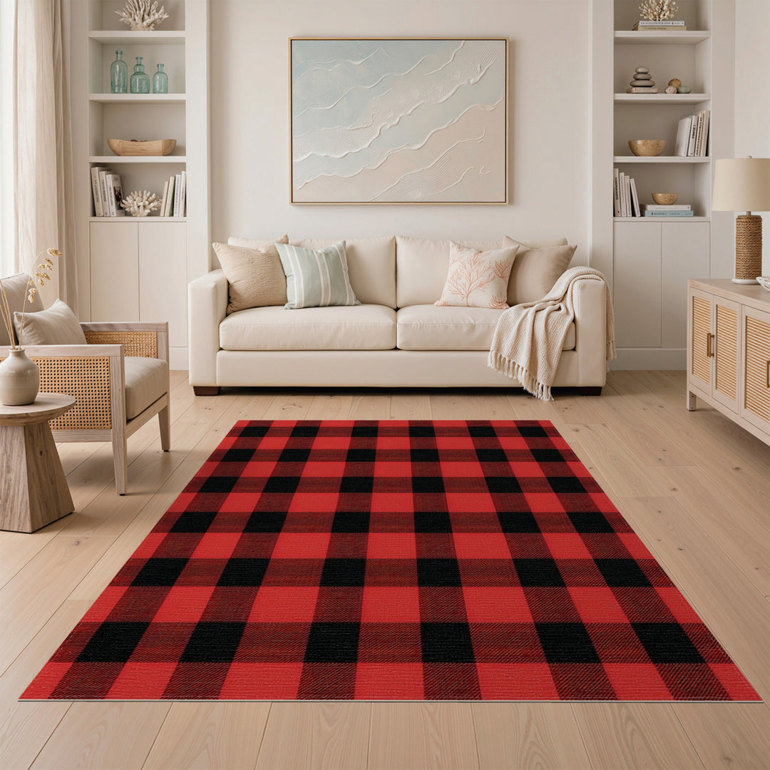 Black Red Black Buffalo Check Area Rug