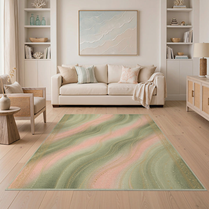Pink Sage Wave Abstract Area Rug
