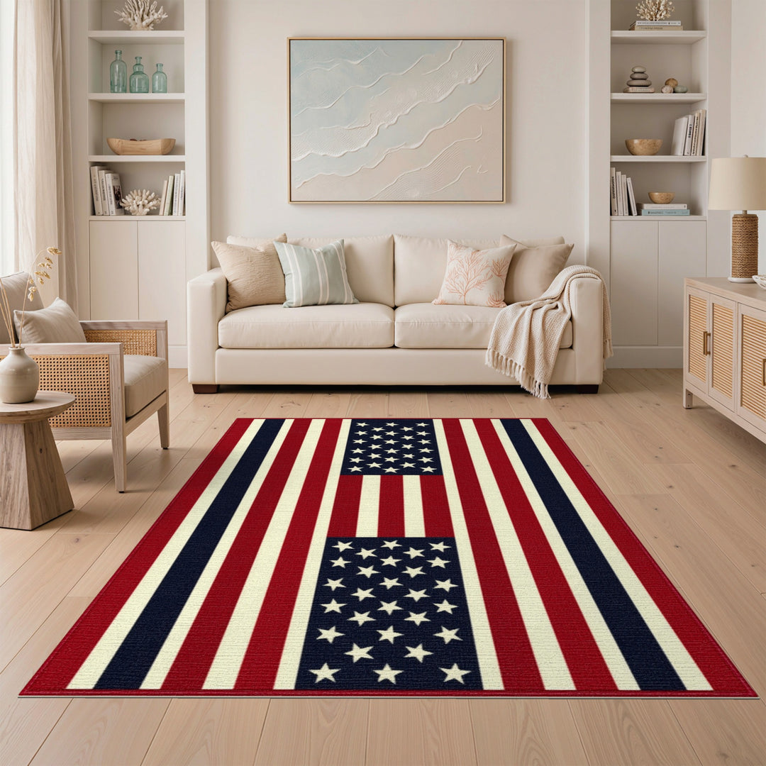 Patriotic Multi-color and Patterns Patriotic Stars and Stripes Area Rug