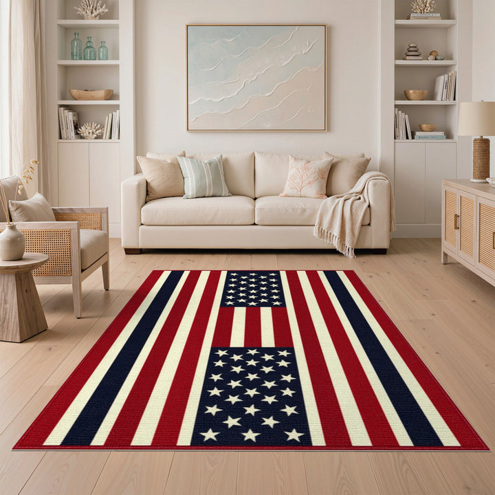 Patriotic Multi-color and Patterns Patriotic Stars and Stripes Area Rug