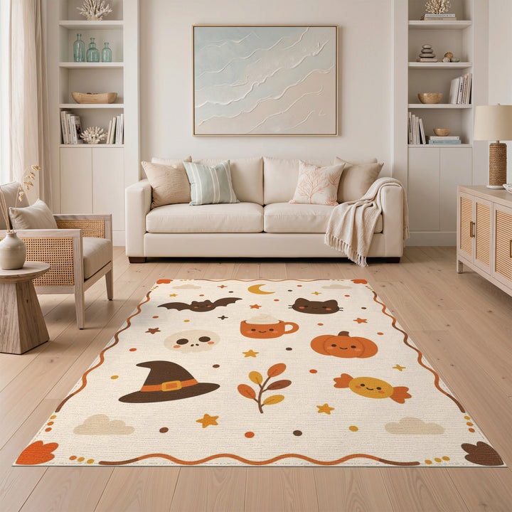 Orange Cute Halloween Kids Cartoon Area Rug