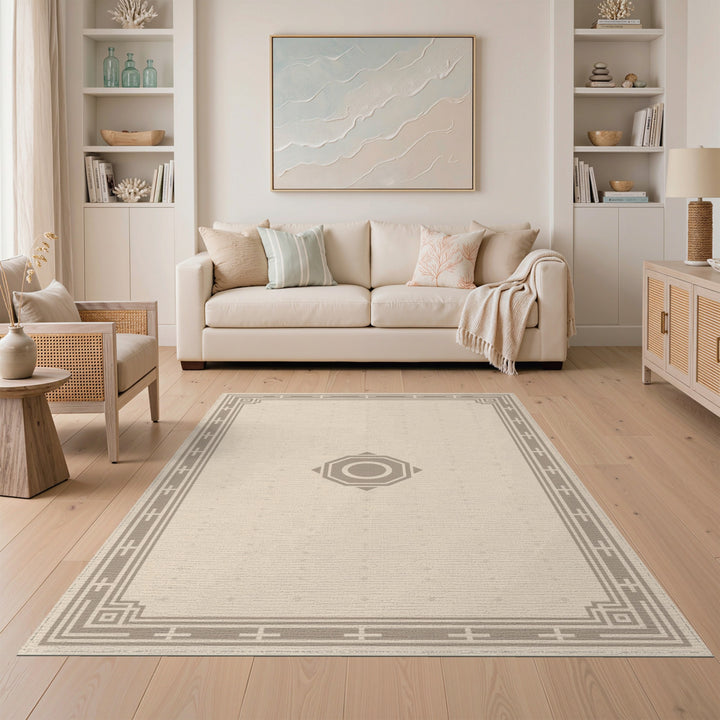 Beige Geometric Octagon Medallion Rug