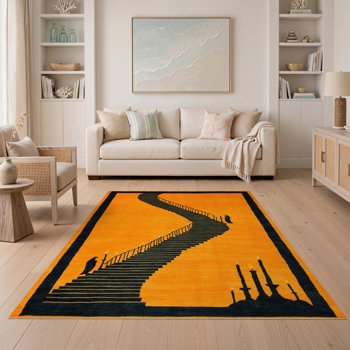 Candlelit Staircase Orange Area Rug