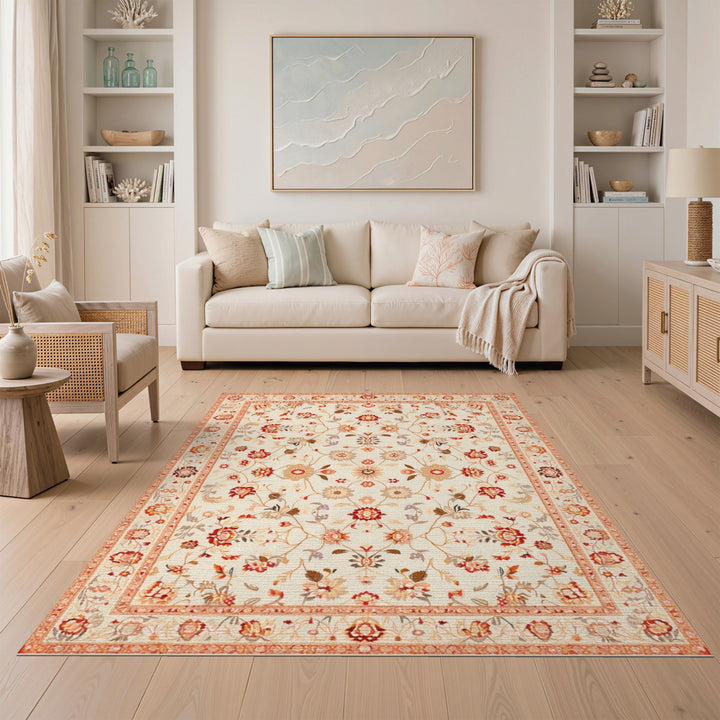Vintage Floral Beige Area Rug