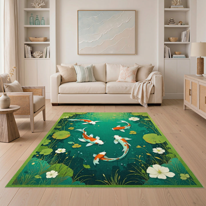 Koi Pond Green Washable Area Rug
