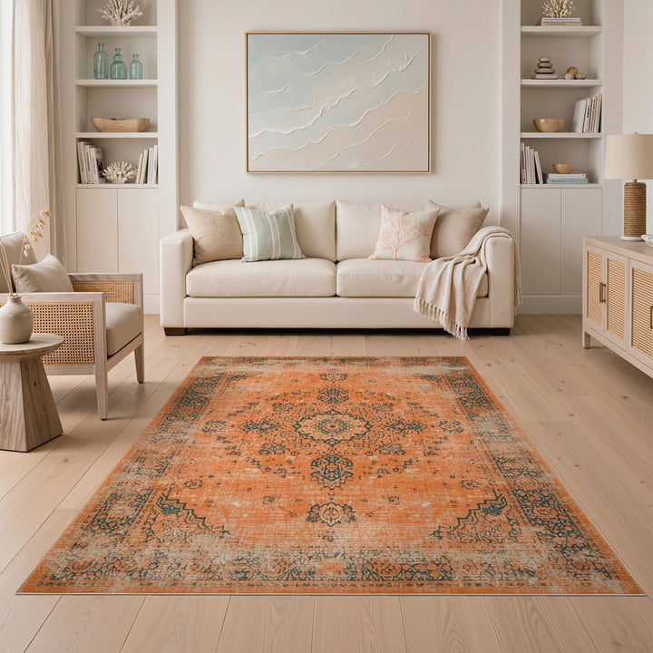 Orange Medallion Orange Distressed Vintage Medallion Area Rug