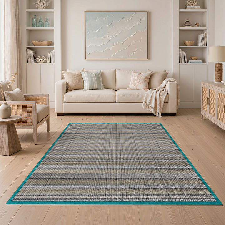 Beige and Neutral Geometric Modern Beige Plaid Geometric Area Rug