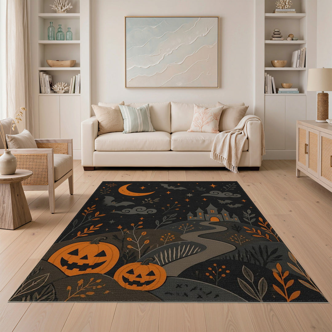 Halloween Haunted Castle Pumpkins Area Rug