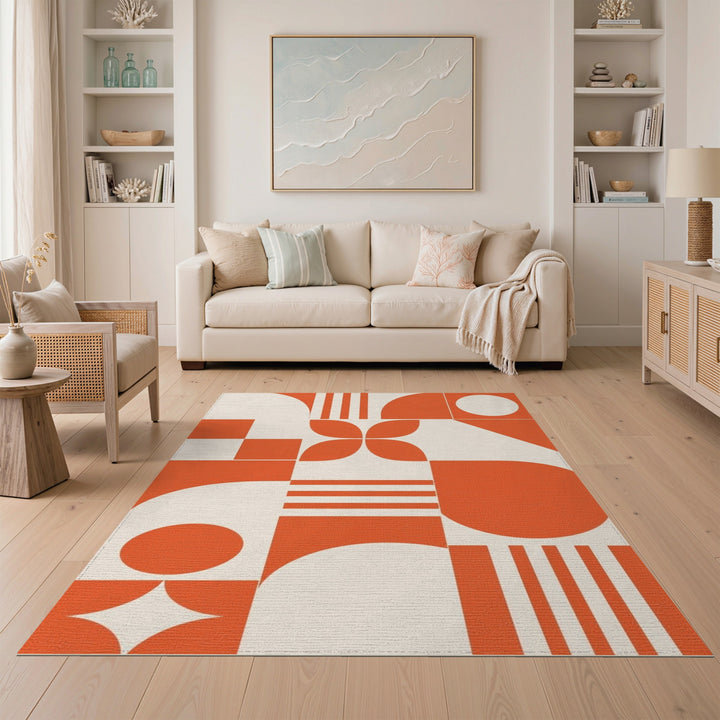 Bold Orange Geometric Area Rug