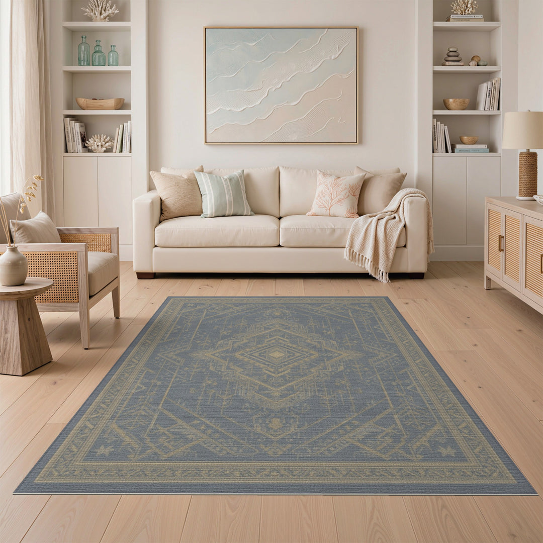 Blue Gold Geometric Diamond Area Rug