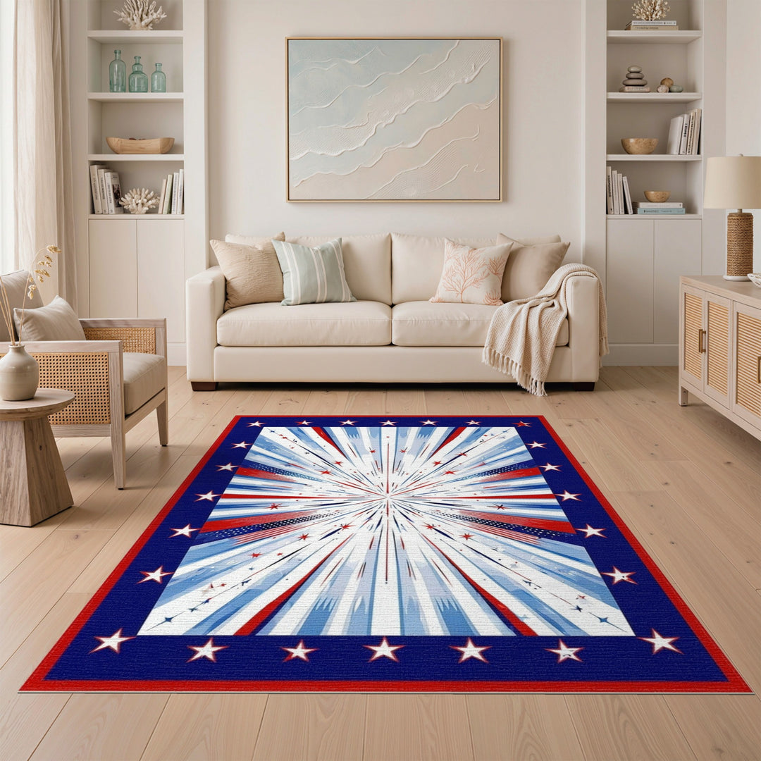 Geometric Modern Patriotic Starburst Area Rug