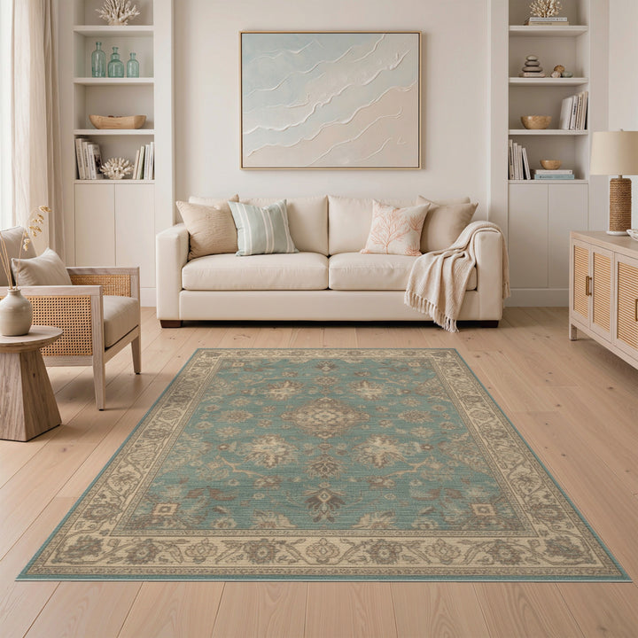 Teal Floral Vintage Area Rug