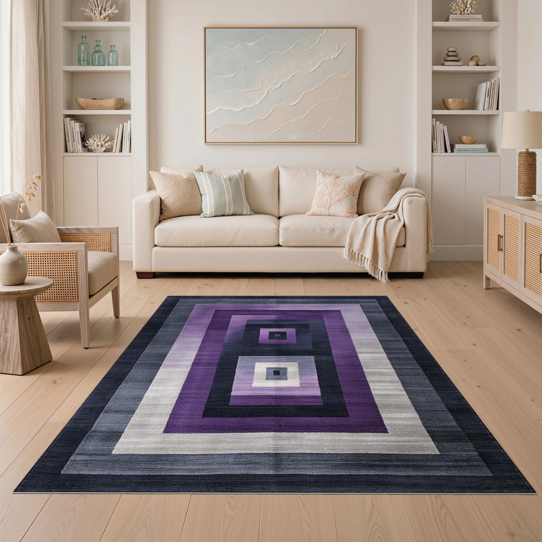 Purple Concentric Geometric Rug