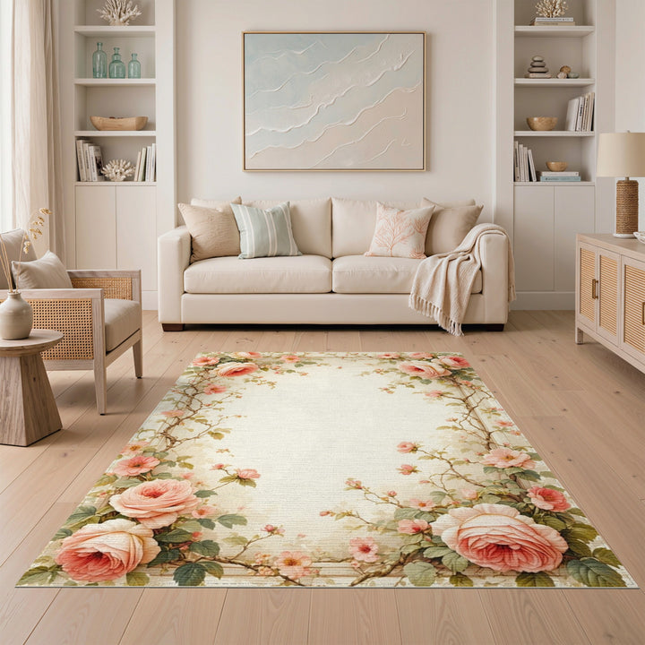 Pink Rose Floral Vintage Area Rug
