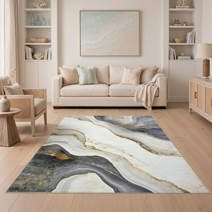 Grey Marble Gold Vein Area Rug