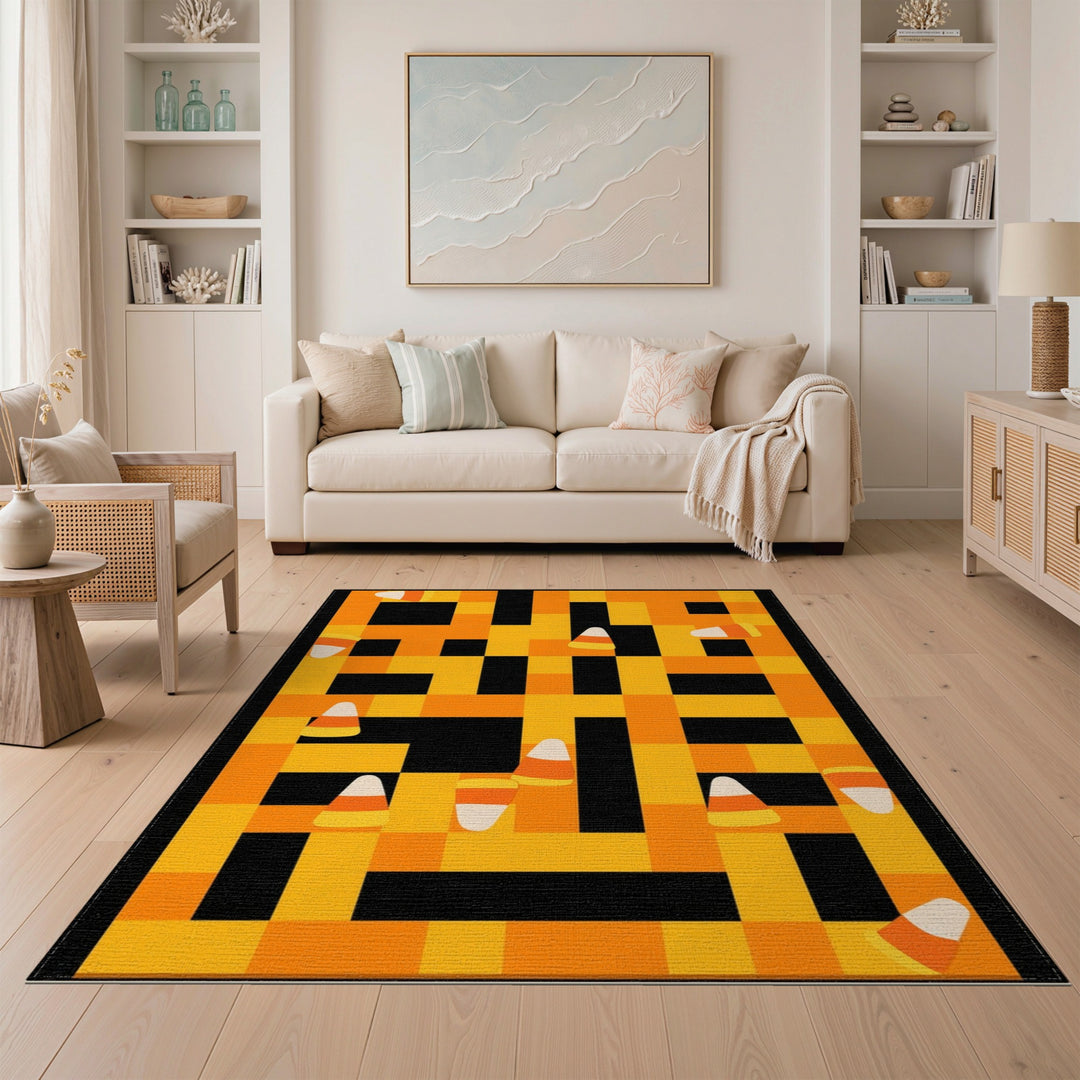 Candy Corn Orange Checkered Area Rug