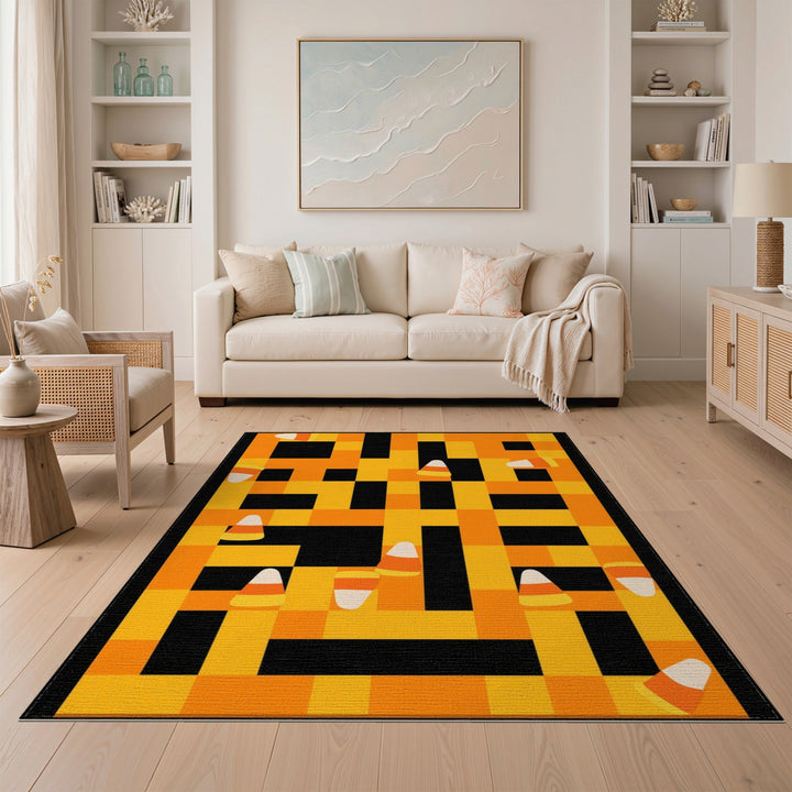 Candy Corn Orange Checkered Area Rug