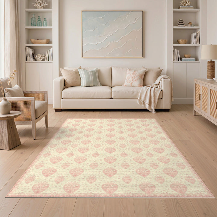 Pink Heart Strawberry Washable Area Rug
