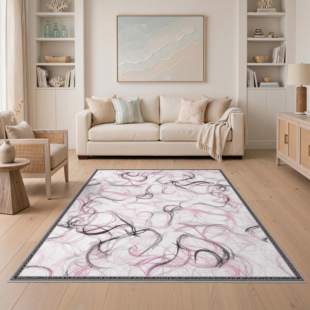 Pink Abstract Swirl Abstract Area Rug