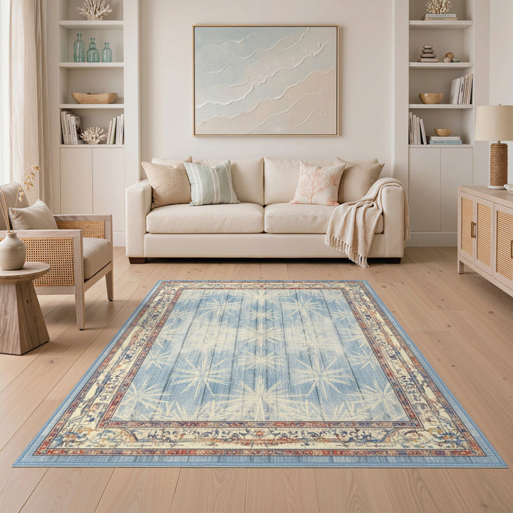 Blue Starburst Distressed Vintage Area Rug
