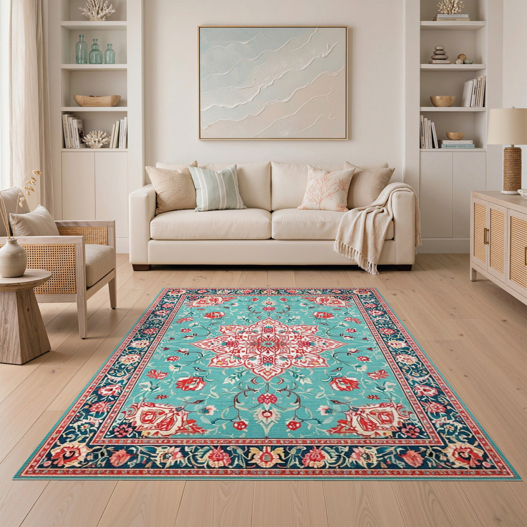 Medallion Teal Persian Floral Medallion Area Rug