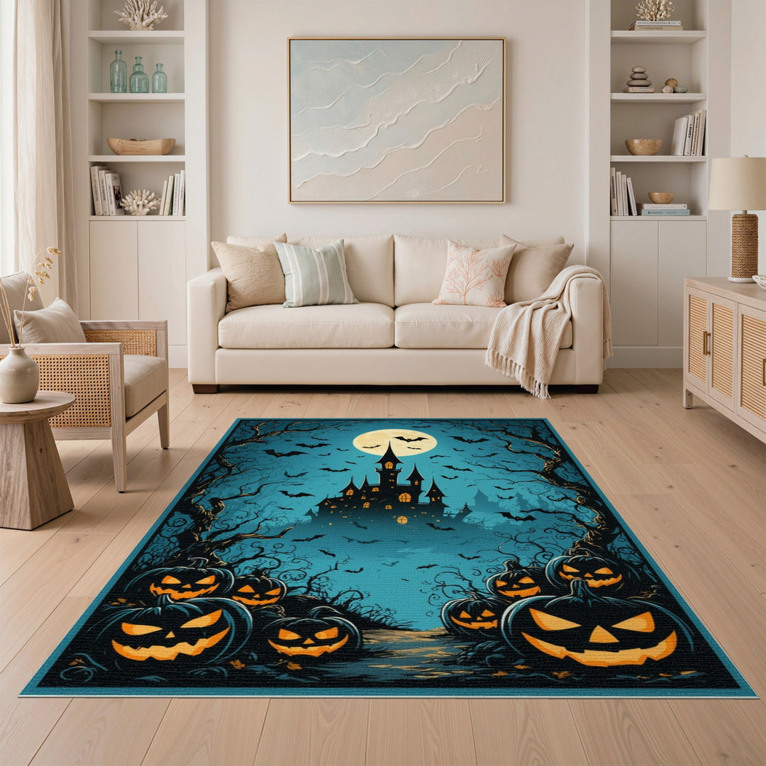 Haunted Castle Pumpkin Halloween Area Rug