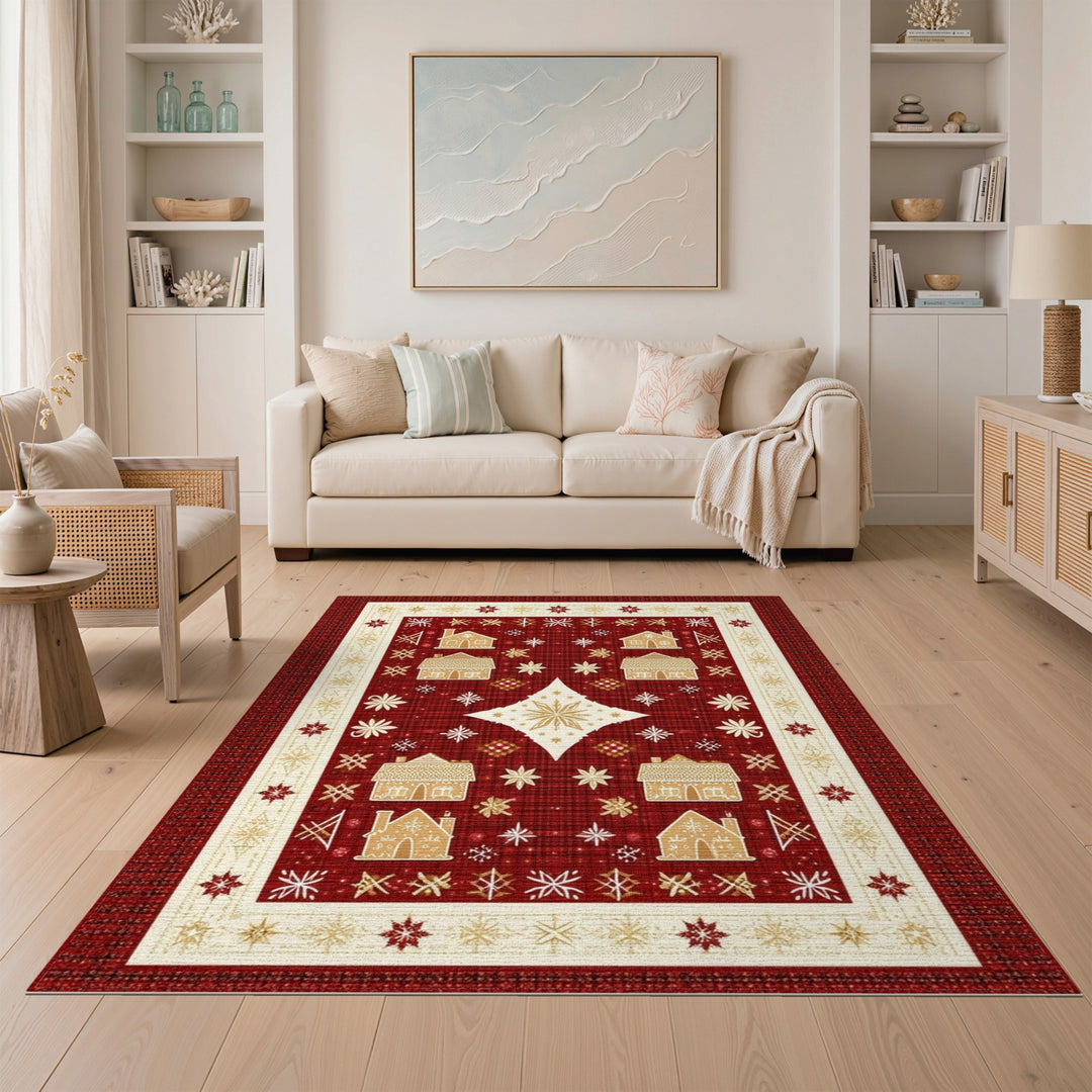 Red Gingerbread House Holiday Area Rug