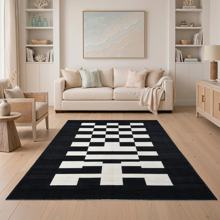 Black White Geometric Area Rug