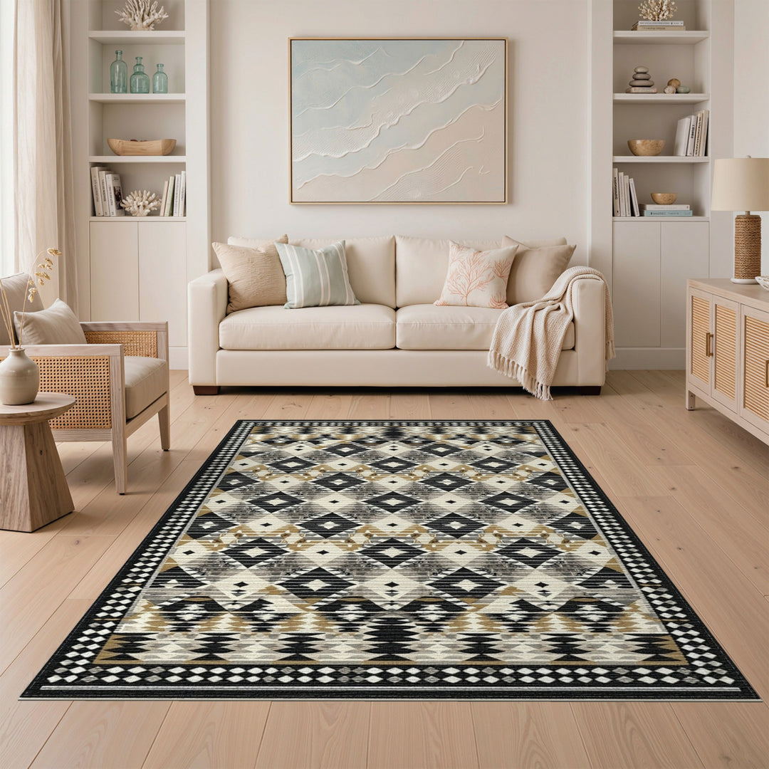 Southwestern Black White Diamond Area Rug