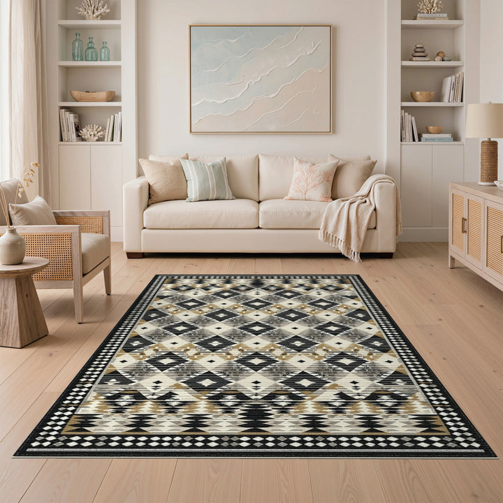 Southwestern Black White Diamond Area Rug