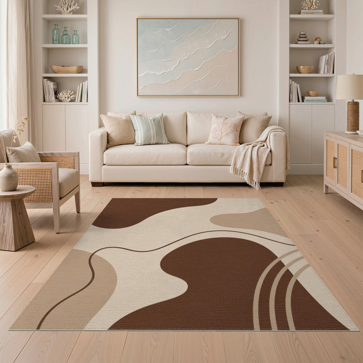 Abstract Area Brown and Tan Brown Abstract Wave Area Rug