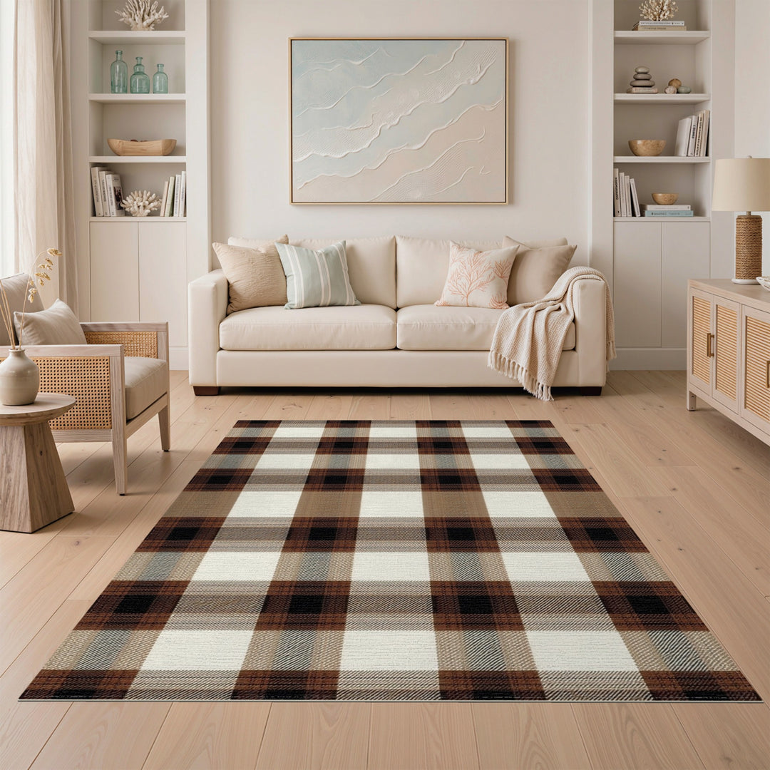 Brown and Tan Brown Plaid Checkered Area Rug