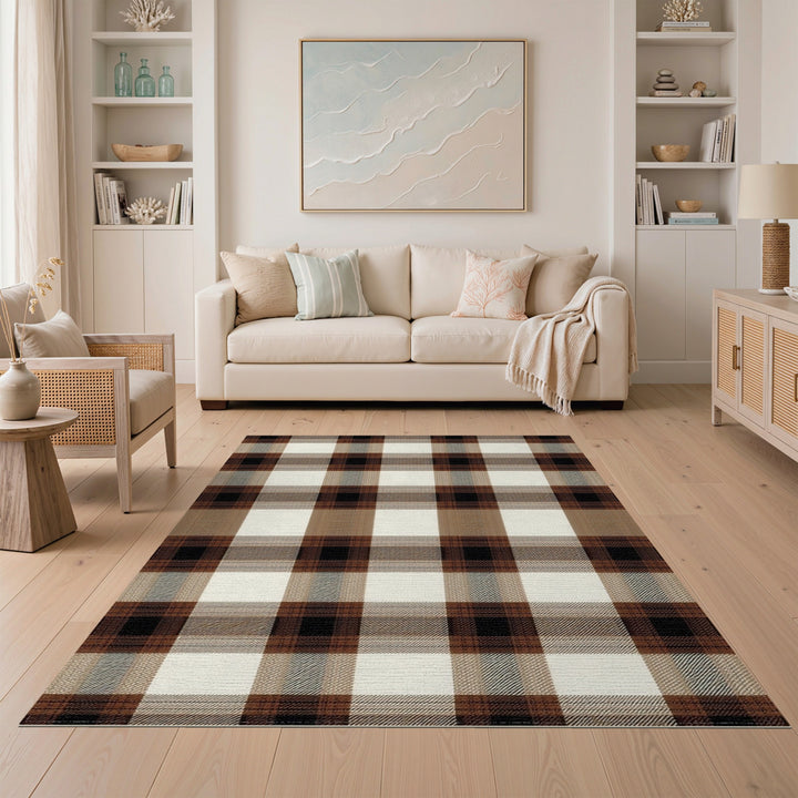 Brown and Tan Brown Plaid Checkered Area Rug