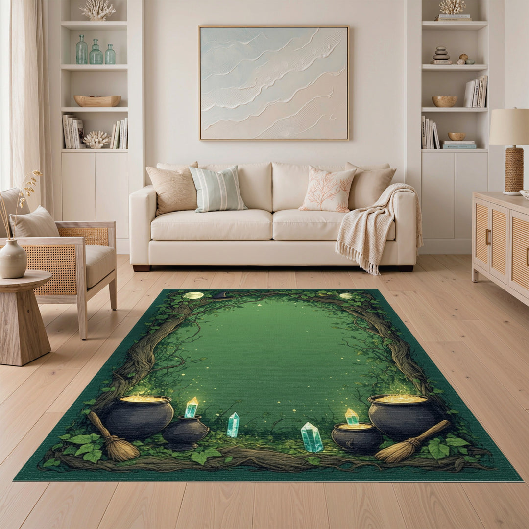 Enchanted Green Witchy Forest Area Rug