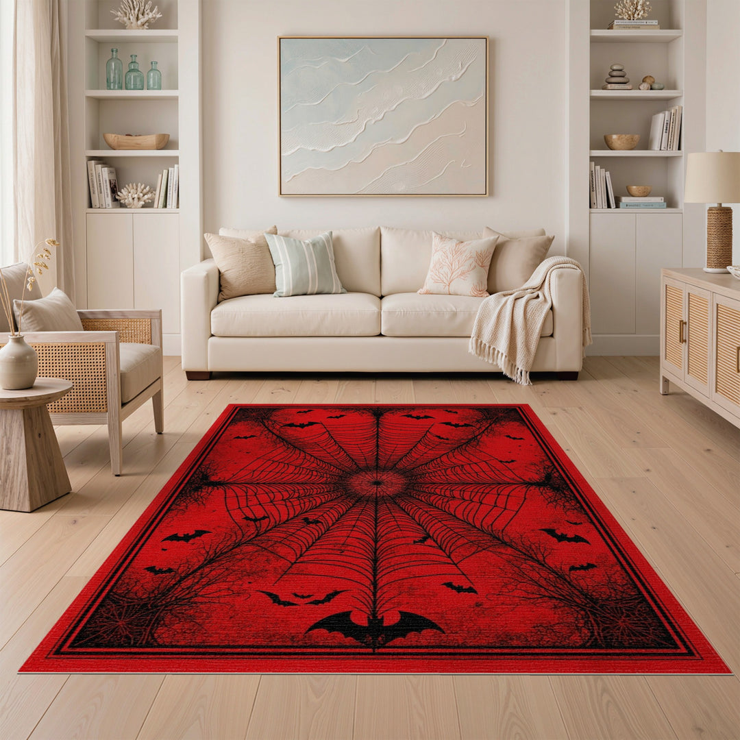 Red Spider Web Bat Area Rug
