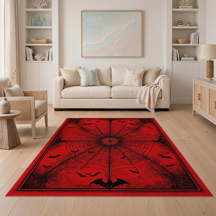 Red Spider Web Bat Area Rug