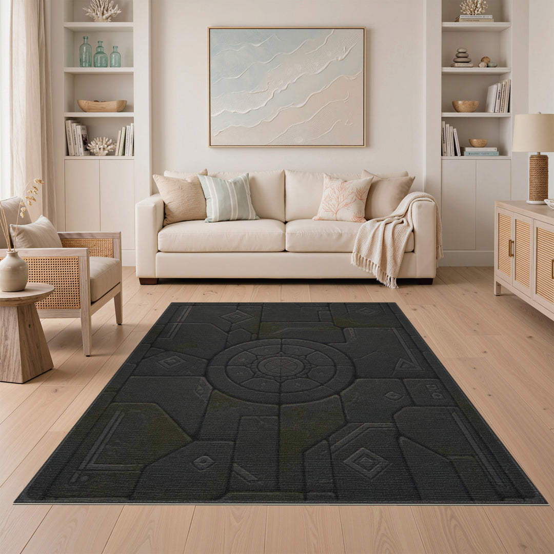 Grey Geometric Medallion Area Rug