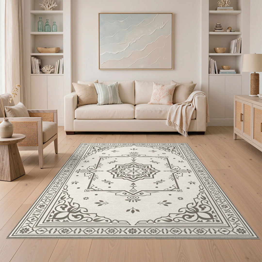 Grey Persian Medallion Area Rug
