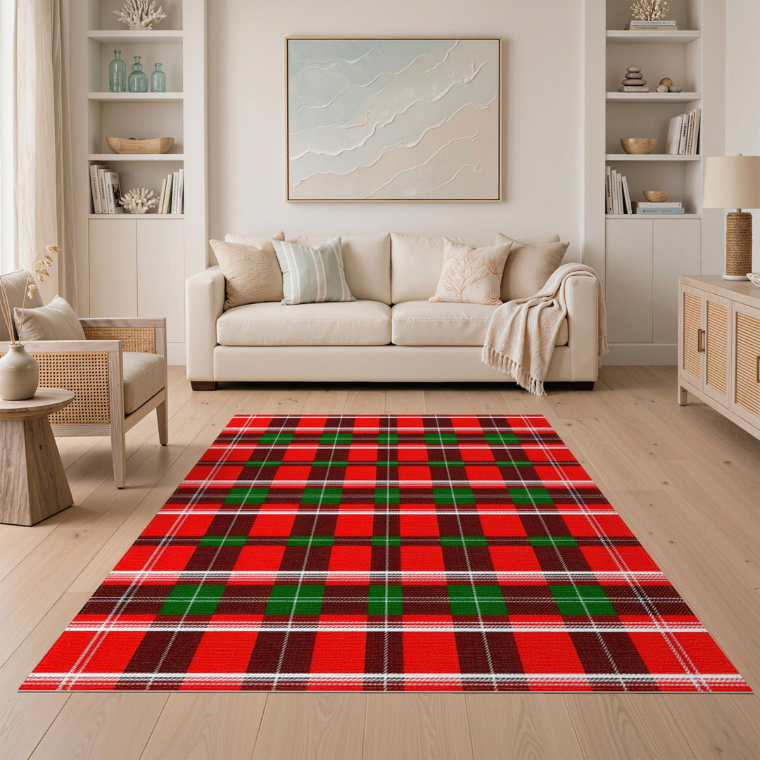 Rustic Farmhouse Red Plaid Washable Area Rug