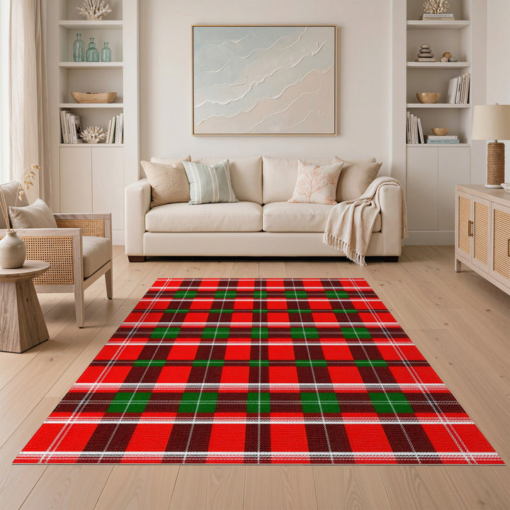 Rustic Farmhouse Red Plaid Washable Area Rug